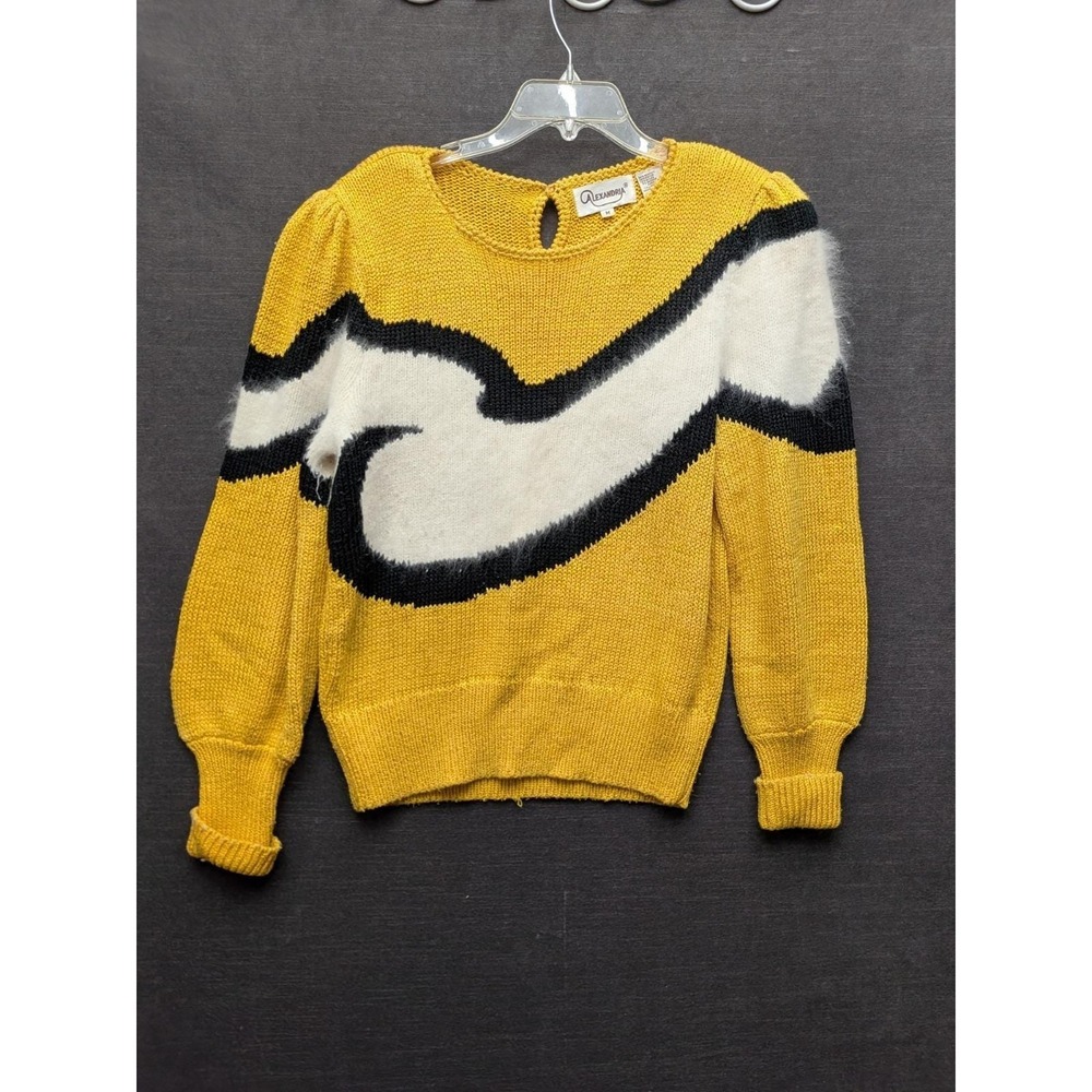 Vintage 80's Sweater Alexandria Yellow/White Rabbit Hair Secretary Mom Grandma M